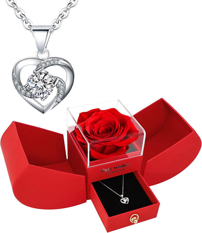 Rosa Roja Preservada Con Collar I Love You, Regalo Para Esposa, Novia, Mujer